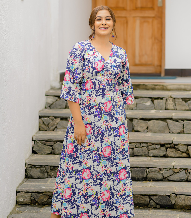 BLUE PRINTED MAXI DRESS - Liza's Closet