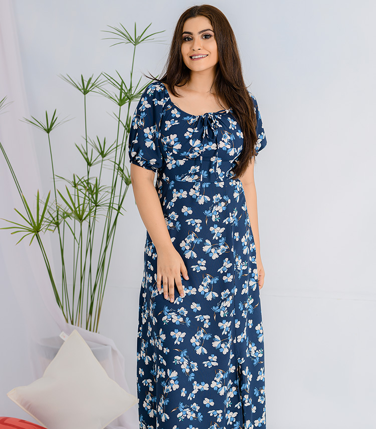 VELLA DARK BLUE FLORAL MAXI DRESS - Liza's Closet