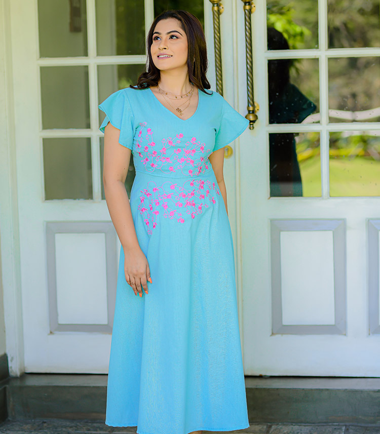 Monika Light Blue Emb Maxi Dress Lizas Closet