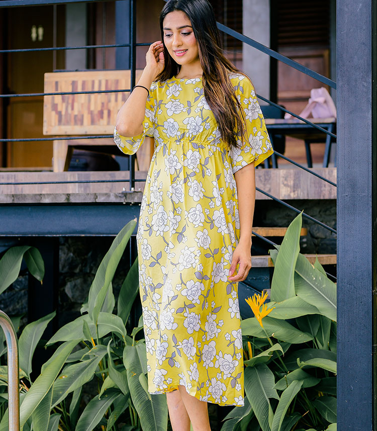 NEVAEH YELLOW MIDI DRESS - Liza's Closet